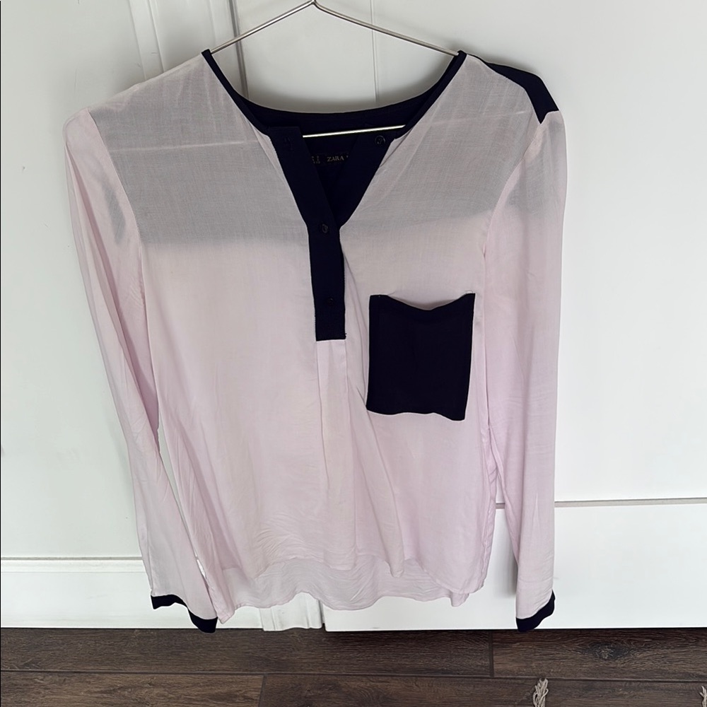 Zara Women's Pink and Black Long Sleeve Top